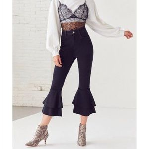BDG Black High-rise Ruffle Flare Jean